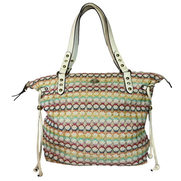 Juicy Couture Handbags - Juicy Couture Large Multi Color Tote Shoulder Bag Straw and Vegan Leather Y2K